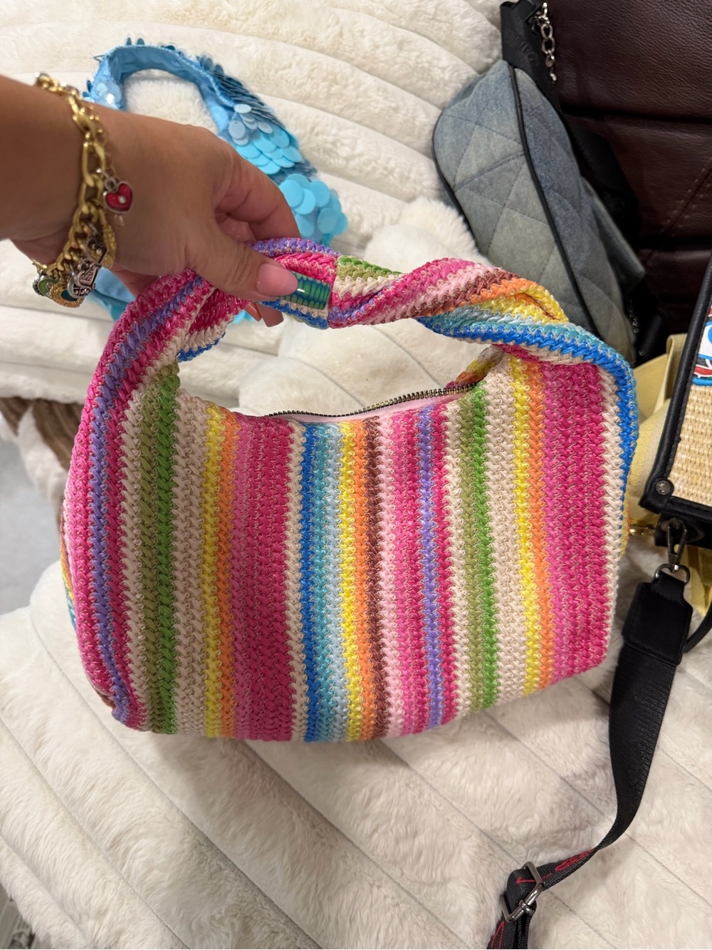 Rainbow Crochet Hobo Bag - Multicolor